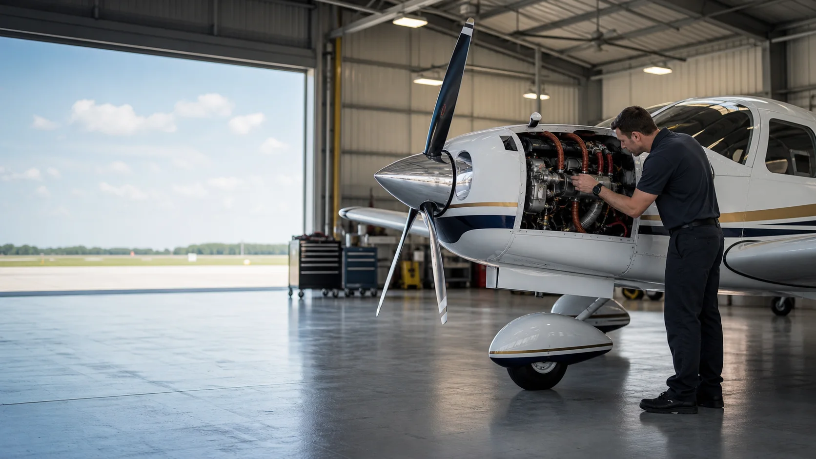 Aircraft maintenance in a Central Florida hangar